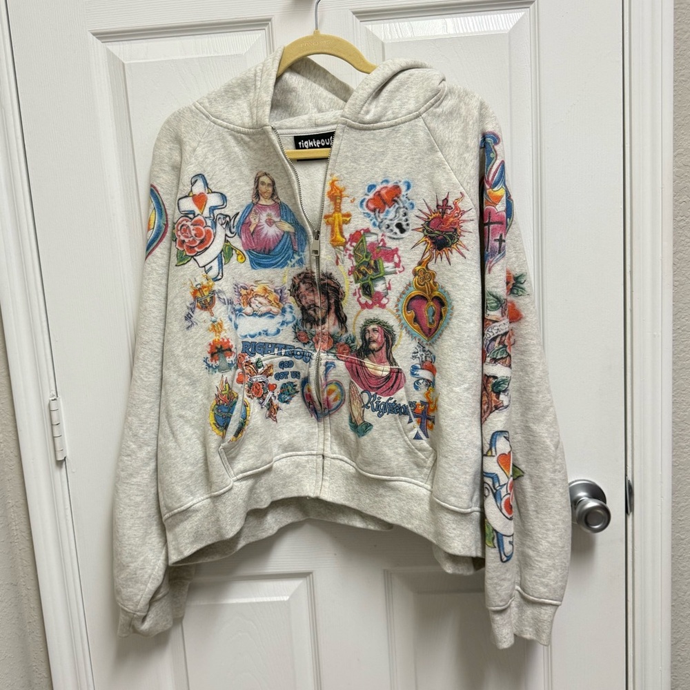 Righteous “Risen Kings” Graphic Cropped Zip Up Hoodie